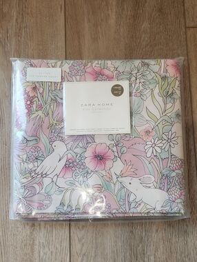 Zara Home Kids Floral Flat Sheet in Pastel Pink and Mint Twin Size NWT